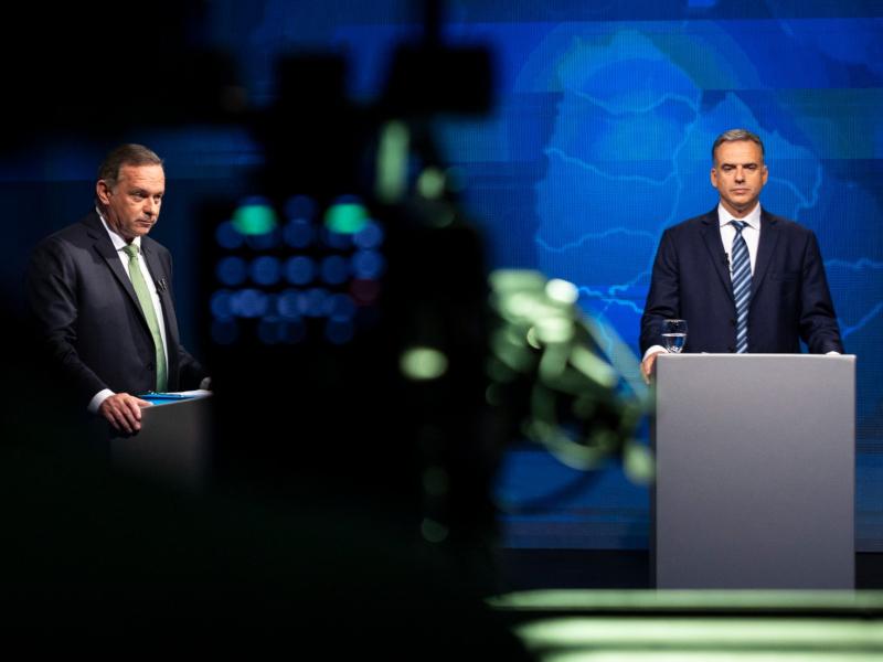 Debate presidencial Orsi - Delgado. Foto: Rodrigo Viera Amaral, Asociación de la prensa Uruguaya (APU).
