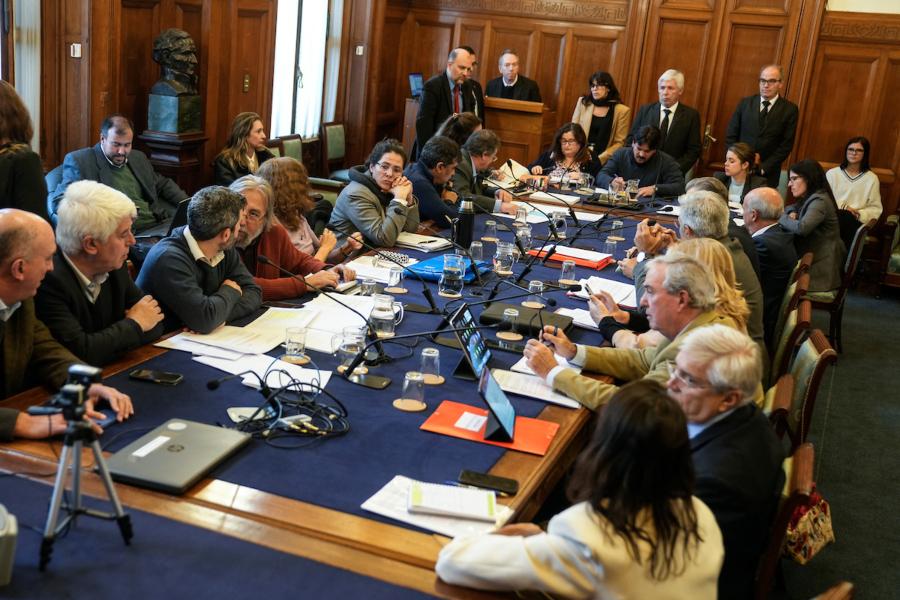 Comisión especial del Senado durante una sesión para votar el proyecto de ley de asistencia a la Caja de Profesionales, en el Palacio Legislativo, Montevideo. Foto: Daniel Rodriguez /adhocFOTOS