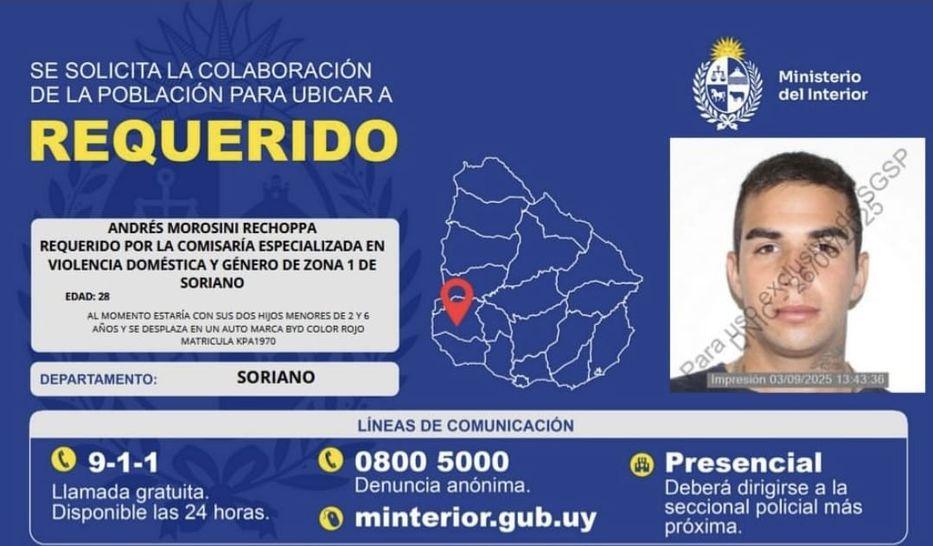 Policía busca a un hombre que secuestró a sus dos hijos en Soriano, la madre solicita ayuda a la ciudadanía